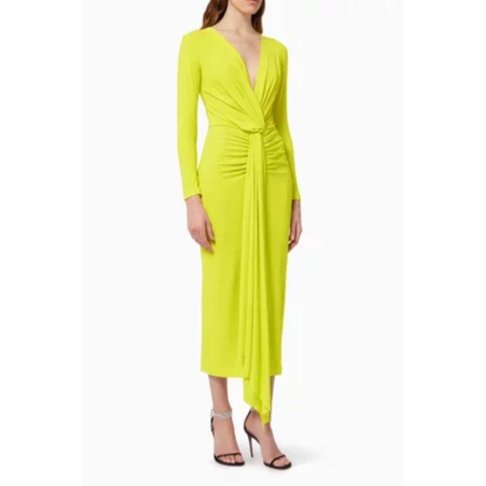 Revolve SOLACE LONDON Lorena long sleeve drape Midi Dress citrus 0 / 2